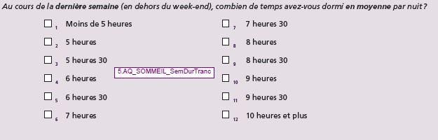 I- Question SemDurTranc_Sommeil